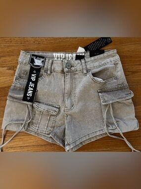 VIP Women's Washed Stone colored Cargo Denim Shorts Size M